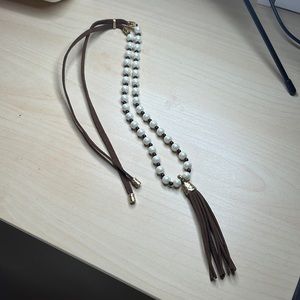 Adjustable leather and pearl necklace